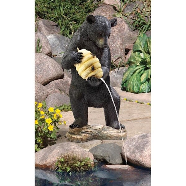 Beehive Black Bear Spouting Piped Statues Holding Hive Garden Sculpture